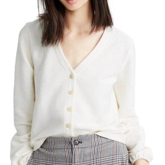 Madewell Sweaters - MADEWELL Texture & Thread White Button Down Balloon Cardigan Sweater